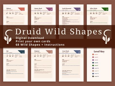 druid wild shape cards printable.